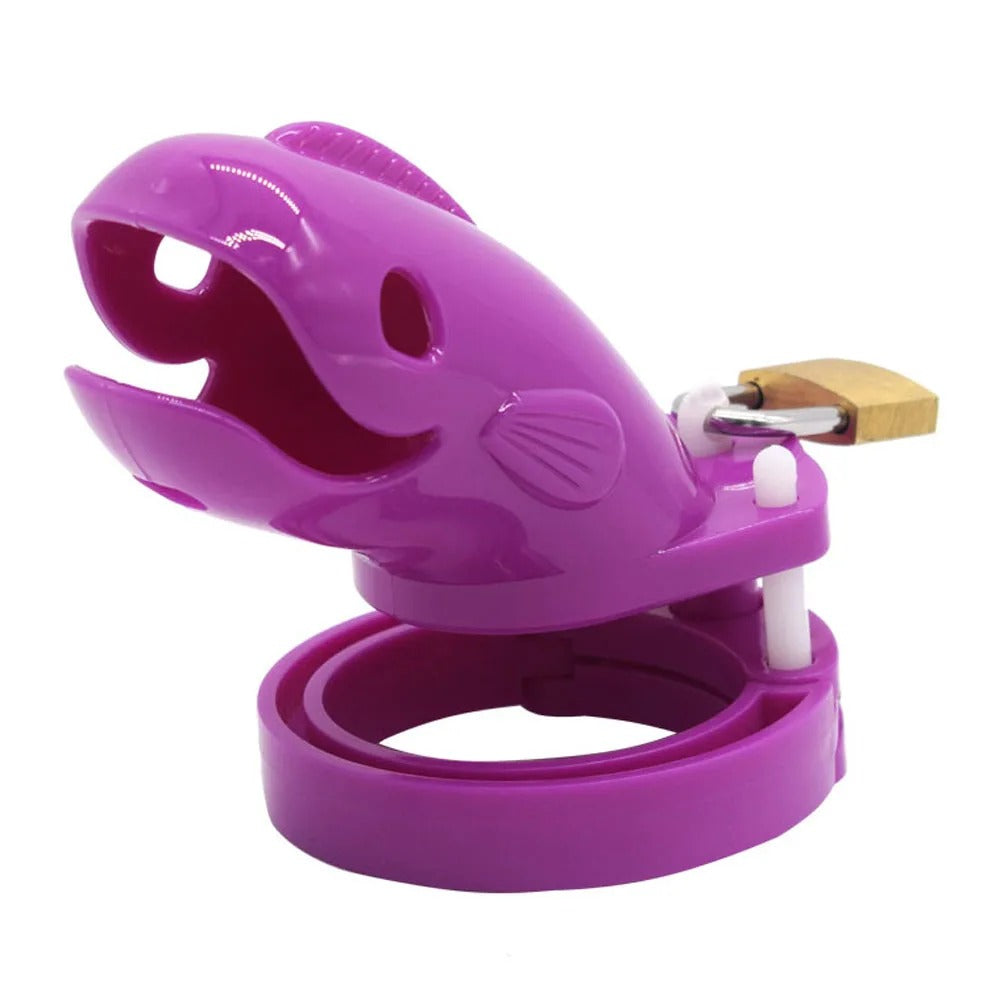 Pink whale shape male chastity device with brass lock
