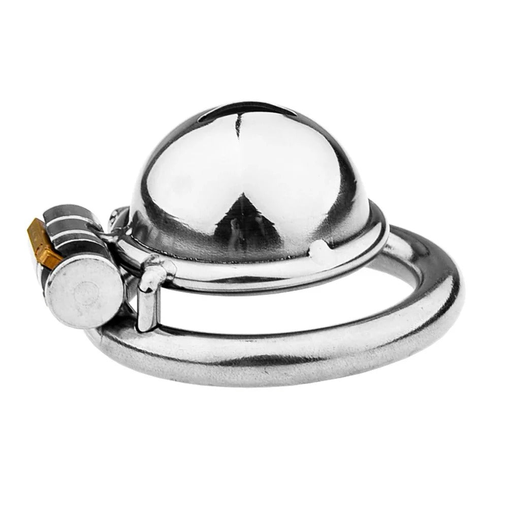 Super Small Hemispherical Stainless Steel Male Chastity Device with Cock Ring